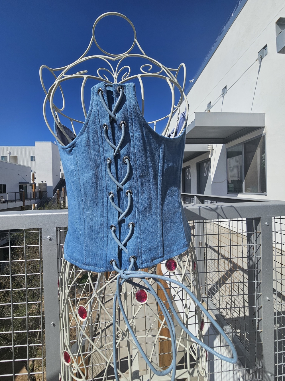 Blue Lace-Up Corset Top